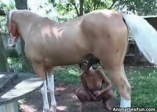 Sweet zoophile is giving a blowjob to a beast