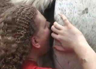 Chubby man is banging a horse